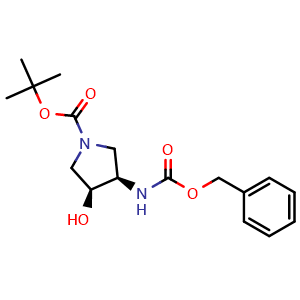 Chemical structure of Cis-tert-butyl 3-(((benzyl oxy)carbonyl)amino)-4-hydroxypyrrolidine-1-carboxylate , CAS 952443-90-2, AChemBlock AD285772