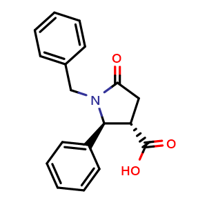 Chemical structure of (2S,3S)-1-benzyl-5-oxo-2-phenylpyrrolidine-3-carboxylic acid , CAS 2382570-71-8, AChemBlock AD285775