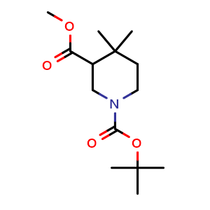 Chemical structure of 1-tert-Butyl 3-methyl 4,4-dimethylpiperidine-1,3-dicarboxylate , CAS 2761094-28-2, AChemBlock AD285776