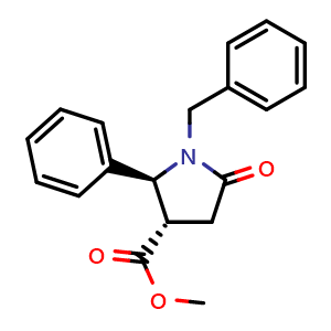 Chemical structure of trans-Methyl 1-benzyl-5-oxo-2-phenylpyrrolidine-3-carboxylate , CAS 953782-13-3, AChemBlock AD285778