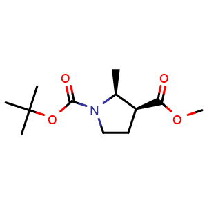 Chemical structure of (2S,3S)-1-tert-Butyl 3-methyl 2-methylpyrrolidine-1,3-dicarboxylate , CAS 1895053-77-6, AChemBlock AD285788