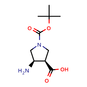 Chemical structure of (3R,4R)-4-Amino-1-(tert-Butoxycarbonyl)pyrrolidine-3-carboxylic acid , CAS 492462-02-9, AChemBlock AD285793
