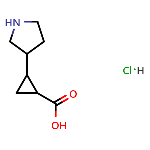 Chemical structure of 2-(pyrrolidin-3-yl)cyclopropanecarboxylic acid hydrochloride , AChemBlock AD285798