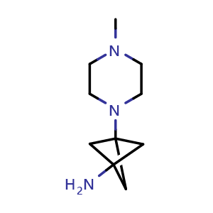 Chemical structure of 3-(4-methylpiperazin-1-yl)bicyclo[1.1.1]pentan-1-amine , CAS 2227205-33-4, AChemBlock AD285808