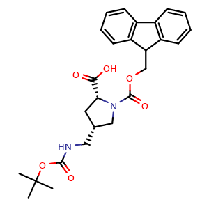 Chemical structure of (2R,4S)-1-(((9H-fluoren-9-yl)methoxy)carbonyl)-4-(((tert-butoxycarbonyl)amino)methyl)pyrrolidine-2-carboxylic acid , AChemBlock AD285809