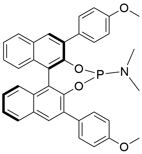 Chemical structure of (R)-2,6-bis(4-methoxyphenyl)-N,N-dimethyldinaphtho[2,1-d:1',2'-f][1,3,2]dioxaphosphepin-4-amine , AChemBlock AD285818