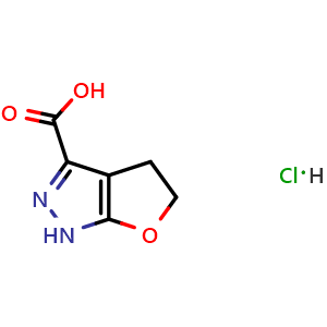 Chemical structure of 4,5-Dihydro-1H-furo[2,3-c]pyrazole-3-carboxylic acid hydrochloride , CAS 2059932-28-2, AChemBlock AD285823