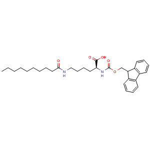 Chemical structure of Fmoc-Lys(Decanoyl)-OH , CAS 1128181-19-0, AChemBlock AD285845