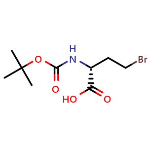 Chemical structure of (R)-4-bromo-2-((tert-butoxycarbonyl)amino)butanoic acid , CAS 1212328-14-7, AChemBlock AD285857