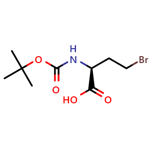 Chemical structure of (S)-4-bromo-2-((tert-butoxycarbonyl)amino)butanoic acid , CAS 1217639-81-0, AChemBlock AD285860