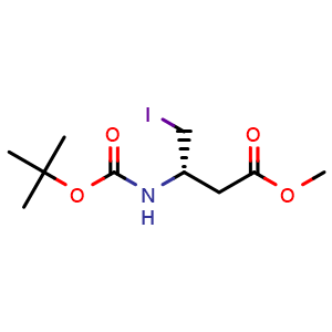 Chemical structure of Methyl (S)-3-((tert-butoxycarbonyl)amino)-4-iodobutanoate , CAS 136703-60-1, AChemBlock AD285900