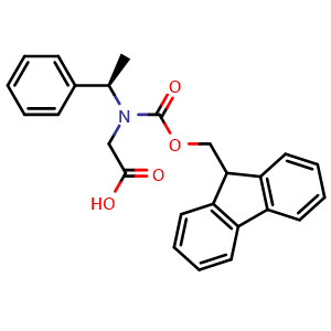 Chemical structure of (R)-2-Fmoc-(1-phenylethyl)amino)acetic acid , CAS 1374785-37-1, AChemBlock AD285902