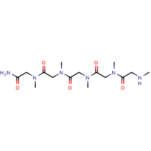 Chemical structure of N-(2-amino-2-oxoethyl)-N-methyl-2-(N-methyl-2-(N-methyl-2-(N-methyl-2-(methylamino)acetamido)acetamido)acetamido)acetamide , CAS 1564264-82-9, AChemBlock AD285926
