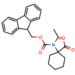 Chemical structure of 1-((((9H-fluoren-9-yl)methoxy)carbonyl)(ethyl)amino)cyclohexane-1-carboxylic acid , CAS 1694212-51-5, AChemBlock AD285942
