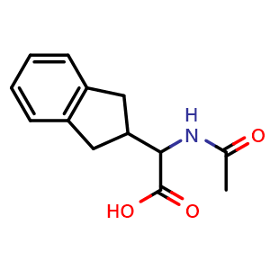 Chemical structure of 2-acetamido-2-(2,3-dihydro-1H-inden-2-yl)acetic acid , CAS 179186-26-6, AChemBlock AD285949