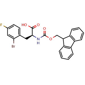Chemical structure of (2S)-3-(2-bromo-4-fluorophenyl)-2-({[(9H-fluoren-9-yl)methoxy]carbonyl}amino)propanoic acid , CAS 1998639-98-7, AChemBlock AD285967