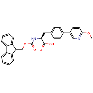 Chemical structure of (S)-2-(Fmoc-amino)-3-[4-(6-methoxy-3-pyridyl)phenyl]propanoic acid , CAS 2001041-51-4, AChemBlock AD285971