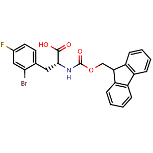Chemical structure of (2R)-3-(2-bromo-4-fluorophenyl)-2-({[(9H-fluoren-9-yl)methoxy]carbonyl}amino)propanoic acid , CAS 2002402-32-4, AChemBlock AD285972