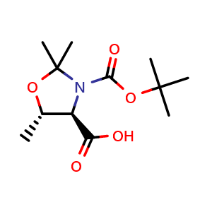 Chemical structure of (4R,5S)-3-Boc-2,2,5-trimethyloxazolidine-4-carboxylic acid , CAS 2055829-75-7, AChemBlock AD285982