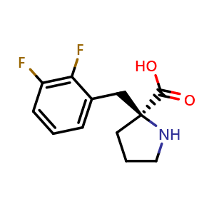 Chemical structure of (S)-2-(2,3-difluorobenzyl)pyrrolidine-2-carboxylic acid , CAS 2154903-91-8, AChemBlock AD285995