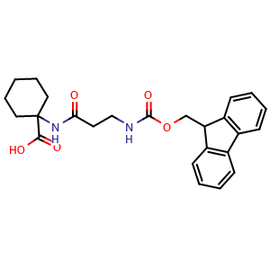 Chemical structure of 1-(3-((((9H-fluoren-9-yl)methoxy)carbonyl)amino)propanamido)cyclohexane-1-carboxylic acid , CAS 2172066-29-2, AChemBlock AD286004