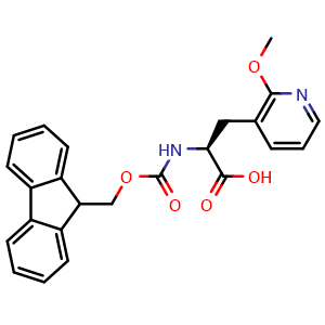 Chemical structure of (S)-2-((((9H-fluoren-9-yl)methoxy)carbonyl)amino)-3-(2-methoxypyridin-3-yl)propanoic acid , CAS 2349965-31-5, AChemBlock AD286035
