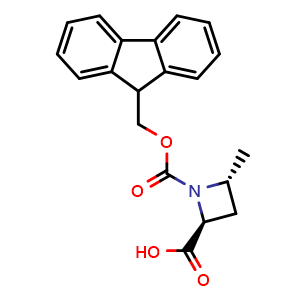 Chemical structure of (2S,4R)-Fmoc-4-methylazetidine-2-carboxylic acid , CAS 2380503-81-9, AChemBlock AD286052