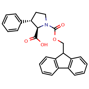 Chemical structure of (2R,3S)-1-(((9H-fluoren-9-yl)methoxy)carbonyl)-3-phenylpyrrolidine-2-carboxylic acid , CAS 2381715-72-4, AChemBlock AD286055