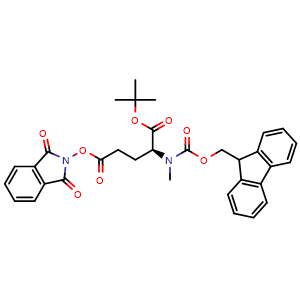 Chemical structure of 1-(tert-Butyl) 5-(1,3-dioxoisoindolin-2-yl) N-(((9H-fluoren-9-yl)methoxy)carbonyl)-N-methyl-L-glutamate , CAS 2490159-54-9, AChemBlock AD286063