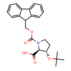 Chemical structure of (2S,3S)-1-(9H-fluoren-9-ylmethoxycarbonyl)-3-[(2-methylpropan-2-yl)oxy]pyrrolidine-2-carboxylic acid , CAS 266359-42-6, AChemBlock AD286076