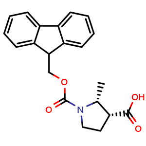 Chemical structure of (2R,3R)-1-Fmoc-2-methylpyrrolidine-3-carboxylic acid , CAS 2741740-62-3, AChemBlock AD286084