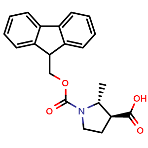 Chemical structure of (2R,3S)-1-Fmoc-2-methylpyrrolidine-3-carboxylic acid , CAS 2744001-93-0, AChemBlock AD286085