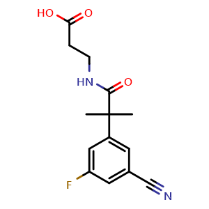 Chemical structure of 3-(2-(3-CN,5-F-ph)-2-me-propanamido)propanoic acid , CAS 2942290-06-2, AChemBlock AD286100