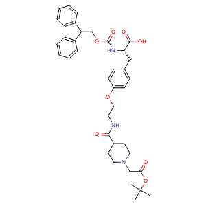 Chemical structure of (S)-2-((((9H-fluoren-9-yl)methoxy)carbonyl)amino)-3-(4-(2-(1-(2-(tert-butoxy)-2-oxoethyl)piperidine-4-carboxamido)ethoxy)phenyl)propanoic acid , CAS 2973753-48-7, AChemBlock AD286105