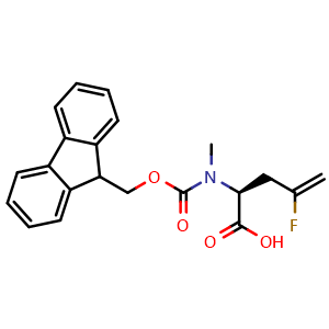 Chemical structure of (S)-2-((((9H-fluoren-9-yl)methoxy)carbonyl)(methyl)amino)-4-fluoropent-4-enoic acid , CAS 3038097-18-3, AChemBlock AD286136
