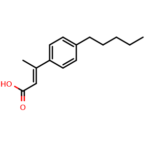 Chemical structure of (E)-3-(4-pentylphenyl)but-2-enoic acid , CAS 72770-11-7, AChemBlock AD286202
