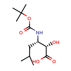 Chemical structure of (2S,3S)-3-((tert-Butoxycarbonyl)amino)-2-hydroxy-5-methylhexanoic acid , CAS 73397-27-0, AChemBlock AD286203