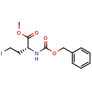 Chemical structure of Methyl (R)-2-(((benzyloxy)carbonyl)amino)-4-iodobutanoate , CAS 82179-06-4, AChemBlock AD286212