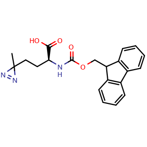 Chemical structure of (S)-2-((((9H-fluoren-9-yl)methoxy)carbonyl)amino)-4-(3-methyl-3H-diazirin-3-yl)butanoicacid , CAS 945859-89-2, AChemBlock AD286232