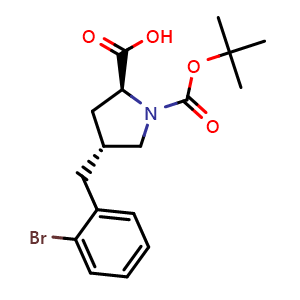 Chemical structure of (2S,4R)-4-(2-bromobenzyl)-1-(tert-Butoxycarbonyl)pyrrolidine-2-carboxylic acid , CAS 959576-34-2, AChemBlock AD286236