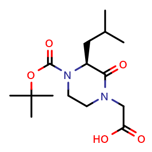 Chemical structure of (3S)-4-Boc-1-carboxymethyl-3-isobutyl-piperazin-2-one , CAS 959584-21-5, AChemBlock AD286238