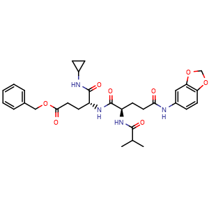 Chemical structure of Isobutyryl-D-Glu(HJA)-D-Glu(OBzl)-HBA , AChemBlock AD286262