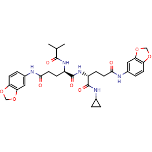 Chemical structure of Isobutyryl-D-Gln-(5-HJA)-D-Gln-(5-HJA)-HBA , AChemBlock AD286272