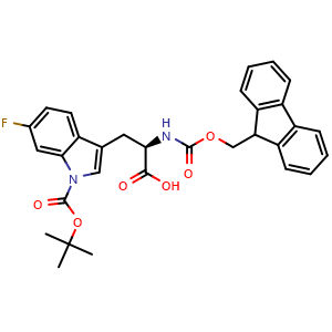 Chemical structure of Fmoc-D-6-F-Trp(Boc)-OH , AChemBlock AD286278