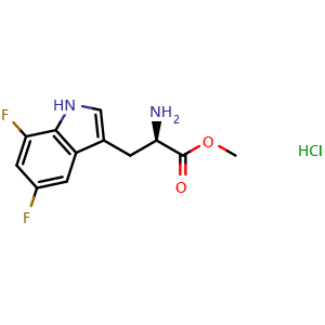 Chemical structure of D-Trp(5,7-difluoro)-OMe.HCl , AChemBlock AD286281