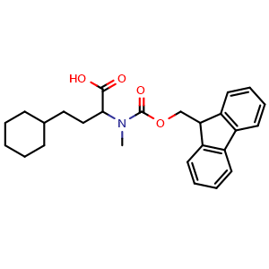 Chemical structure of (S)-2-((((9H-fluoren-9-yl)methoxy)carbonyl)(methyl)amino)-4-cyclohexylbutanoic acid , CAS 3102798-57-9, AChemBlock AD286292