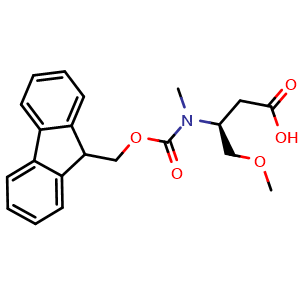 Chemical structure of (S)-3-N-Fmoc-3-methyl-amino-4-methoxybutanoic acid , AChemBlock AD286296