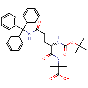 Chemical structure of Boc-Gln(Trt)-Aib-OH , AChemBlock AD286348