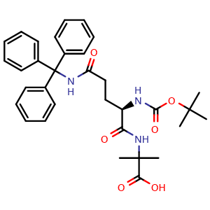Chemical structure of Boc-D-Gln(Trt)-Aib-OH , AChemBlock AD286349