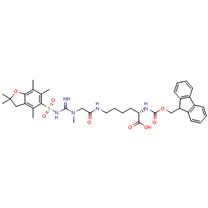 Chemical structure of Fmoc-L-Lys(Pbf-Creatine)-OH , AChemBlock AD286363